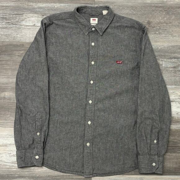 Levis Battery Housemark Slim‎ Gray Mens Large Long Sleeve Button Up Shirt EUC - Picture 2 of 10